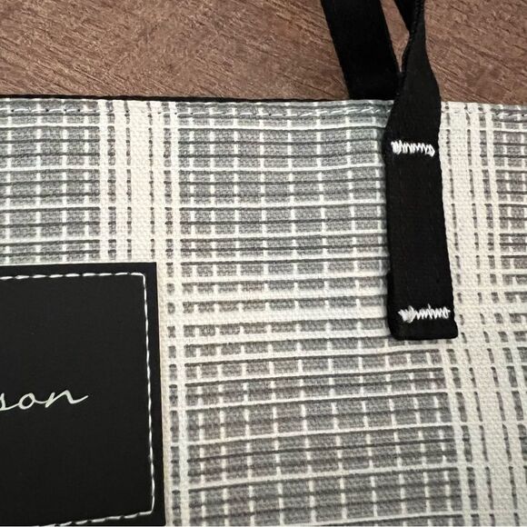 Sina Pearson Momentum Textiles Gray Ivory Plaid with Black Tote Bag NEW - Picture 9 of 11